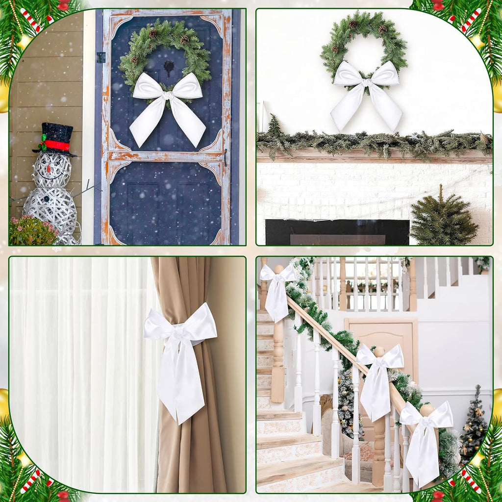 Skiennix 4 PCS White Satin Wreath Sashes - Blank Embroidery Accessories for Weddings & Holidays