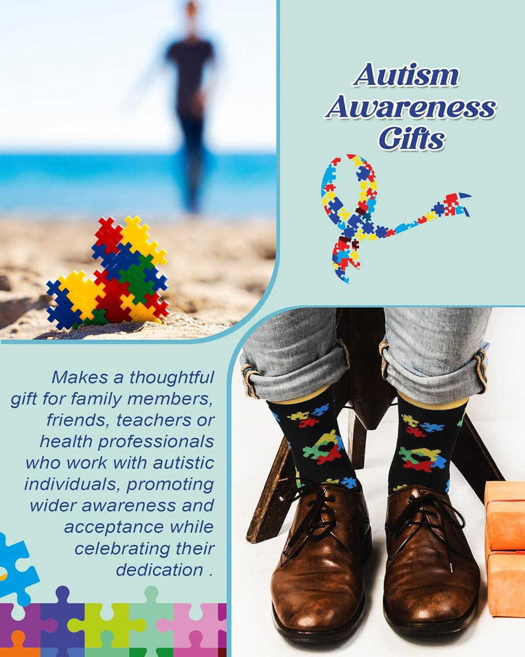 Skiennix Autism Awareness Socks - 12 Pairs Colorful Graphic Design for Men & Women | Perfect Gift Idea