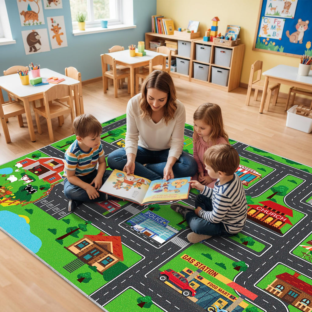Kids Carpet Car Play Rug, City Life Traffic Road Kids Rug Playmat,Non Slip Children Educational Game Car Mat Area Rug for Playroom Boys Bedroom Classroom (59X39.4 INCH, Style 1)