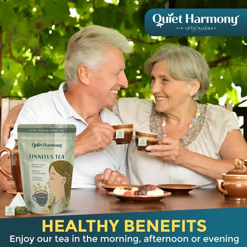 Quiet Harmony Tinnitus Tea – Herbal Support for Ringing Ears, Circulation & Calm | Ultra-Premium Caffeine-Free Tea with Ginkgo, Rooibos & Lemon Balm | 20 Pyramid Bags