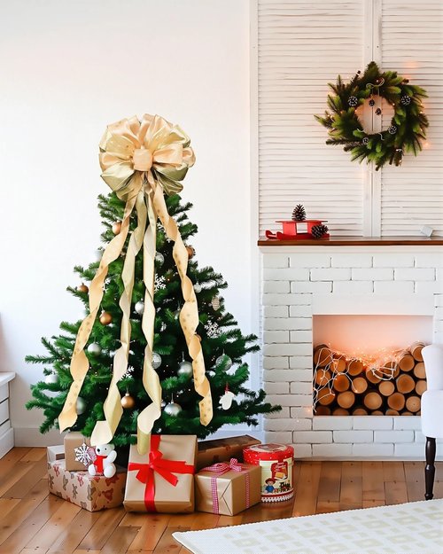 45 * 13Inch Christmas Tree Topper Bow Decoration, Large Glitter Tree Decoration Ornaments(Gold)