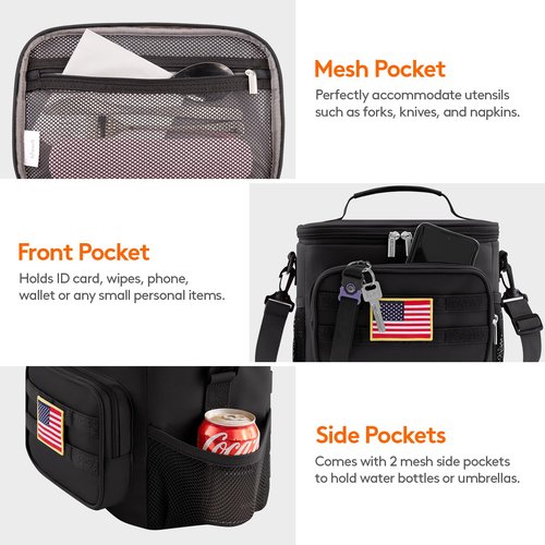 Lifewit Tactical Lunch Box for Men, Insulated Lunch Bag Adult, Heavy Duty Large Lunch Soft Leakproof Cooler Bag for Women with Adjustable Shoulder Strap for Work Camping Fishing, 9L 12Can, Blcak
