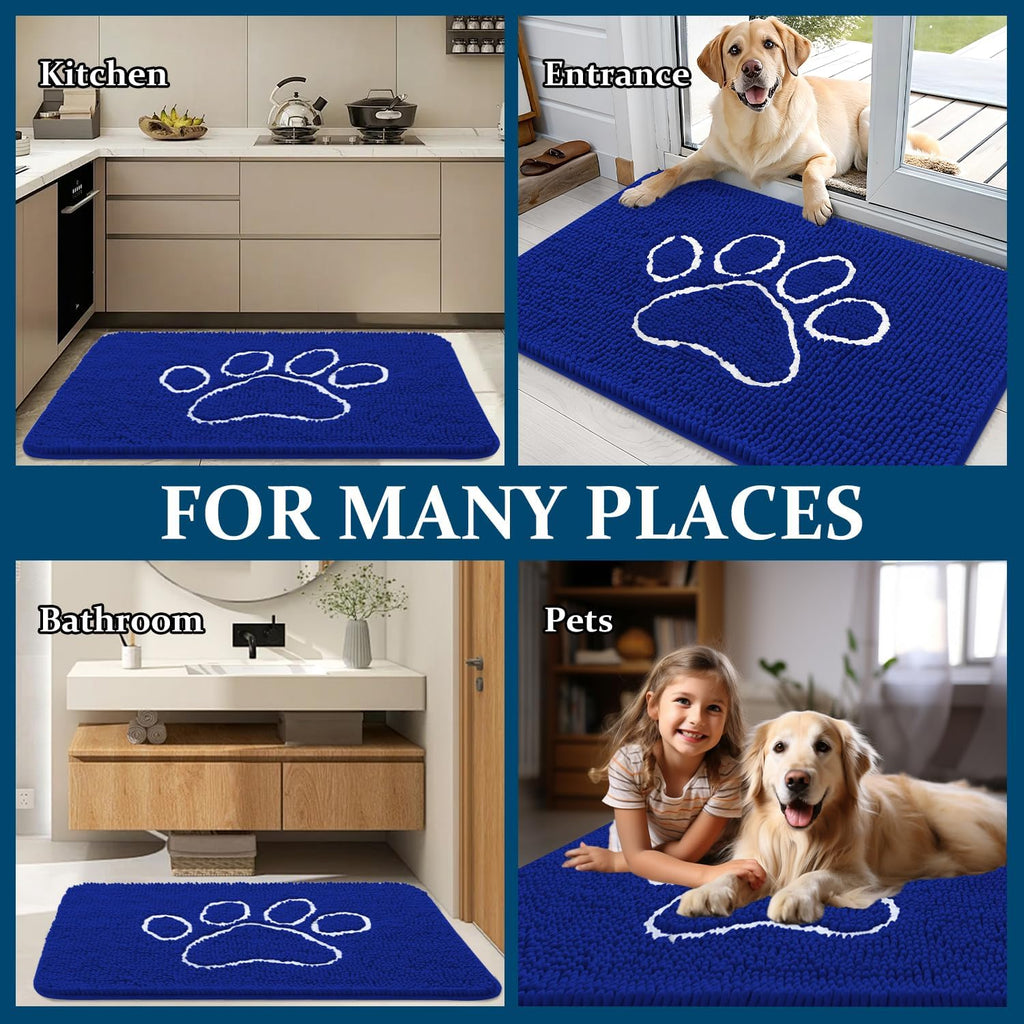 OLANLY Dog Door Mat - Absorbent Muddy Paws Doormat | Non-Slip Chenille, 36x24, Royal Blue