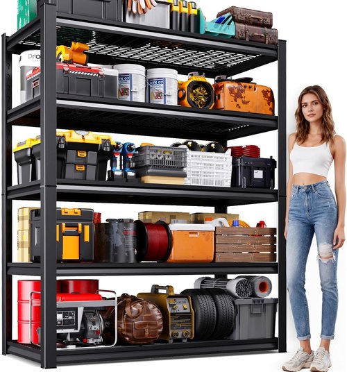 Garage Shelving | Heavy Duty 5-Tier Metal Storage Unit - Adjustable 3500 lbs Capacity, 72"x59"x20", Black