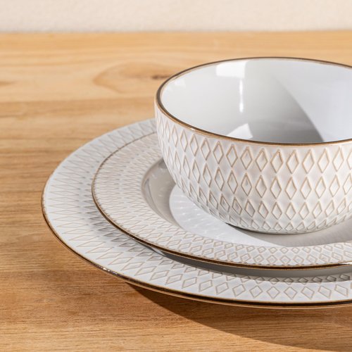 GBHOME Ceramic Dinnerware Sets,18 pcs Embossed Elegant Stoneware Plates and Bowls Sets, Housewarming Wedding Gift | Dishwasher & Microwave Safe | Dishes Set Service for 6