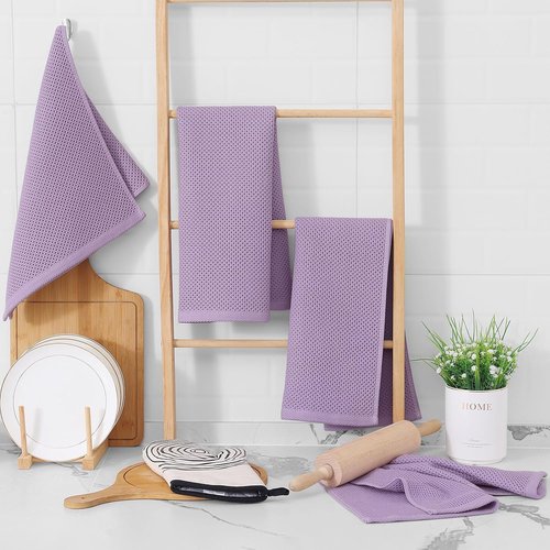 Homaxy 100% Cotton Waffle Weave Dish Towels - Ultra Soft & Absorbent, Quick Drying | 13 x 28 Inches, 8-Pack, Lavender