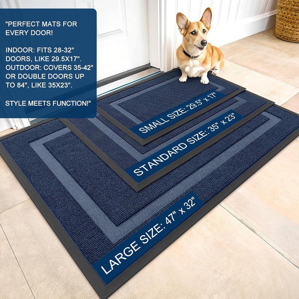 OLANLY Indoor Outdoor Front Door Mat - Waterproof, All-Weather, Easy Clean - 59x35, Blue