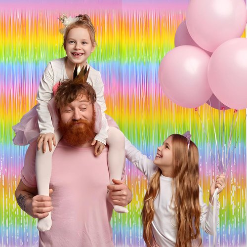 GREATRIL Gradient Pastel Foil Fringe Curtain - Colorful Backdrop Streamers for Kids' Parties | 2 Pack