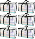 BALEINE 6-Pack Oversized Moving Bags - Heavy-Duty Storage Totes with Reinforced Handles (Clear)