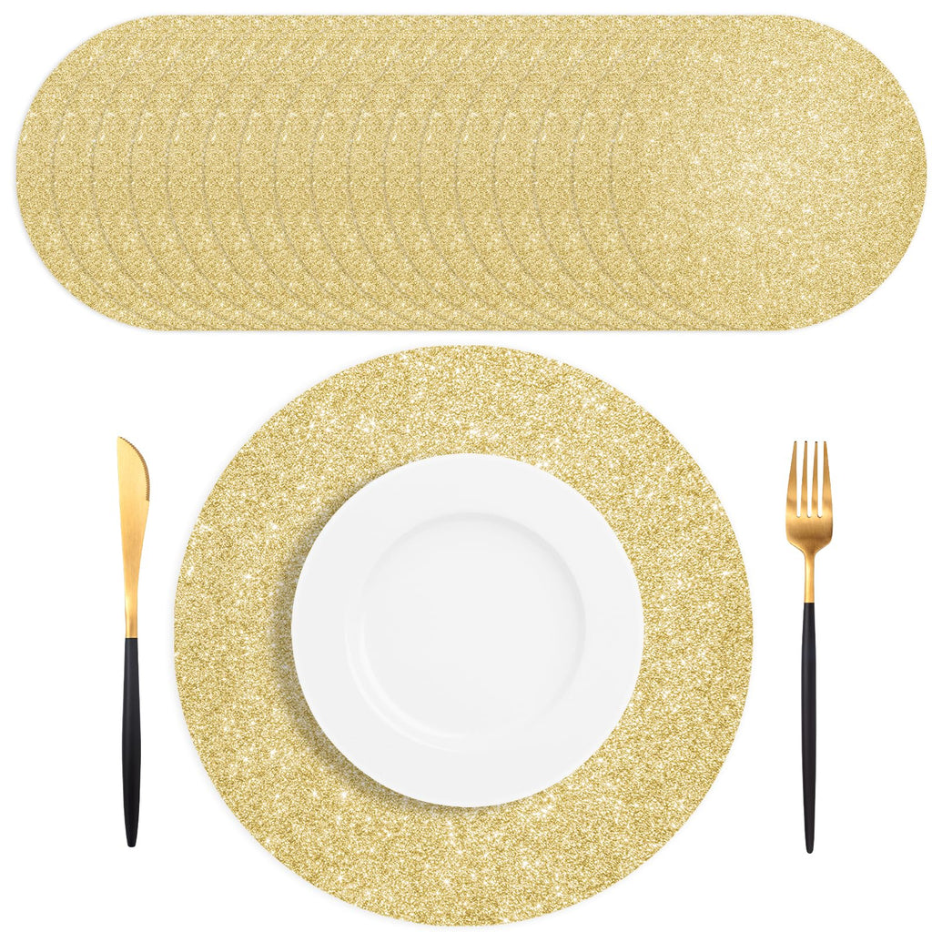 SMUAENSS 100 PCS Rose Gold Paper Placemats Disposable, 13.5" Round Disposable Table Mats, Rose Golden Shiny Table Mats for Birthday Wedding Holiday Party Home Dining Tableware