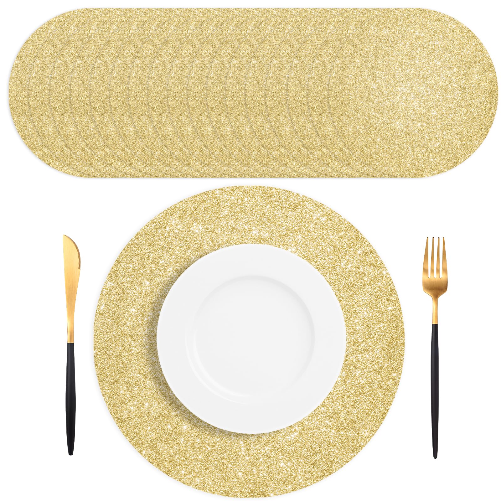 SMUAENSS 100 PCS Rose Gold Paper Placemats Disposable, 13.5" Round Disposable Table Mats, Rose Golden Shiny Table Mats for Birthday Wedding Holiday Party Home Dining Tableware