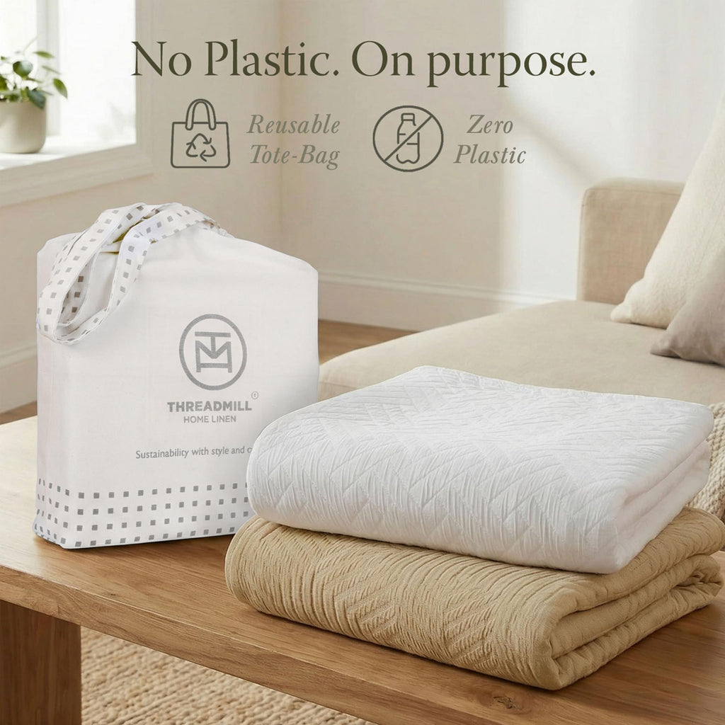 Threadmill Luxury Cotton Blankets for Queen Size Bed | All-Season 100% Cotton Queen Size Blanket | Criss Cross Jacquard Cozy Lightweight, Soft Breathable Coverlet fits Full Size Bed, 90x92 | White