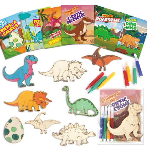 BainGesk Valentines Day Cards for Kids School, 30 Pack Dinosaur Wooden Kits, Valentines Cards for Classroom Exchange, Valentine's Day Party Favor for Boys & Girls