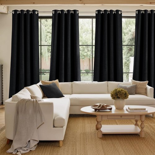 NICETOWN Black Faux Linen Blackout Curtains - 63-Inch Privacy Panels for Living Room & Kitchen | 2 Grommet Top Panels