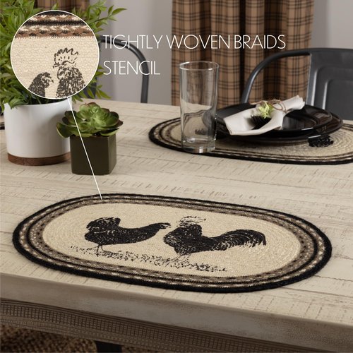 VHC Brands Sawyer Mill Charcoal Table Décor, Placemat Set 12x18, Poultry