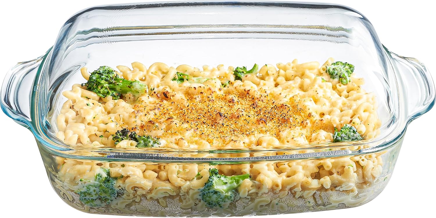 Simax Glass Casserole Dish - Clear Round Baking Dish with Lid & Handles | 3 Quart Capacity