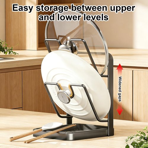 GROTOLY 2026 Kitchen Pot Lid Storage Rack,Double-Layer Pot Lid Holder With Tray,Multifunctional Kitchen Pot Lid Organizer for Countertop