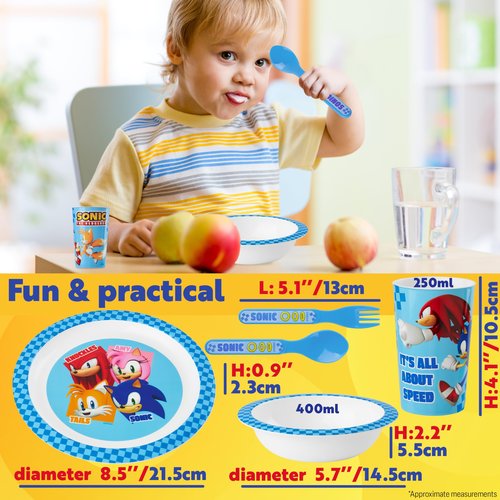 Get Trend Sonic the Hedgehog Dinnerware Sets for Kids, 5 Pc Tableware, Plate, Bowl, Cup, Spoon, Fork, Plates and Bowls Set, Gifts for Kids (Blue Sonic The Hedgehog)
