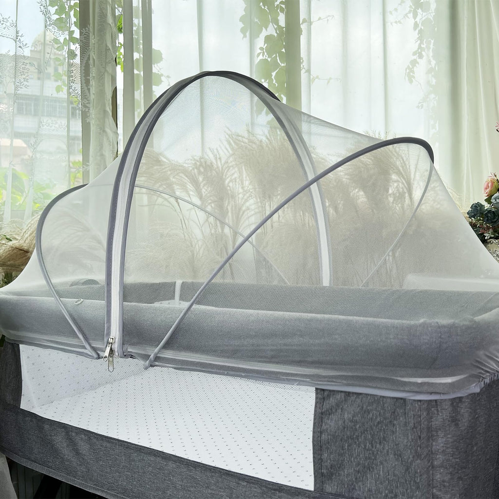 DUSHARKFUN Bassinet Cover Mosquito Net for Babies to Keep Insects/Bugs/Cats Out, Toddler Bassinet/Bedside Sleeper/Crib Net with Two-Way Zippers & Storage Bag, Breathable Mesh Holes, White