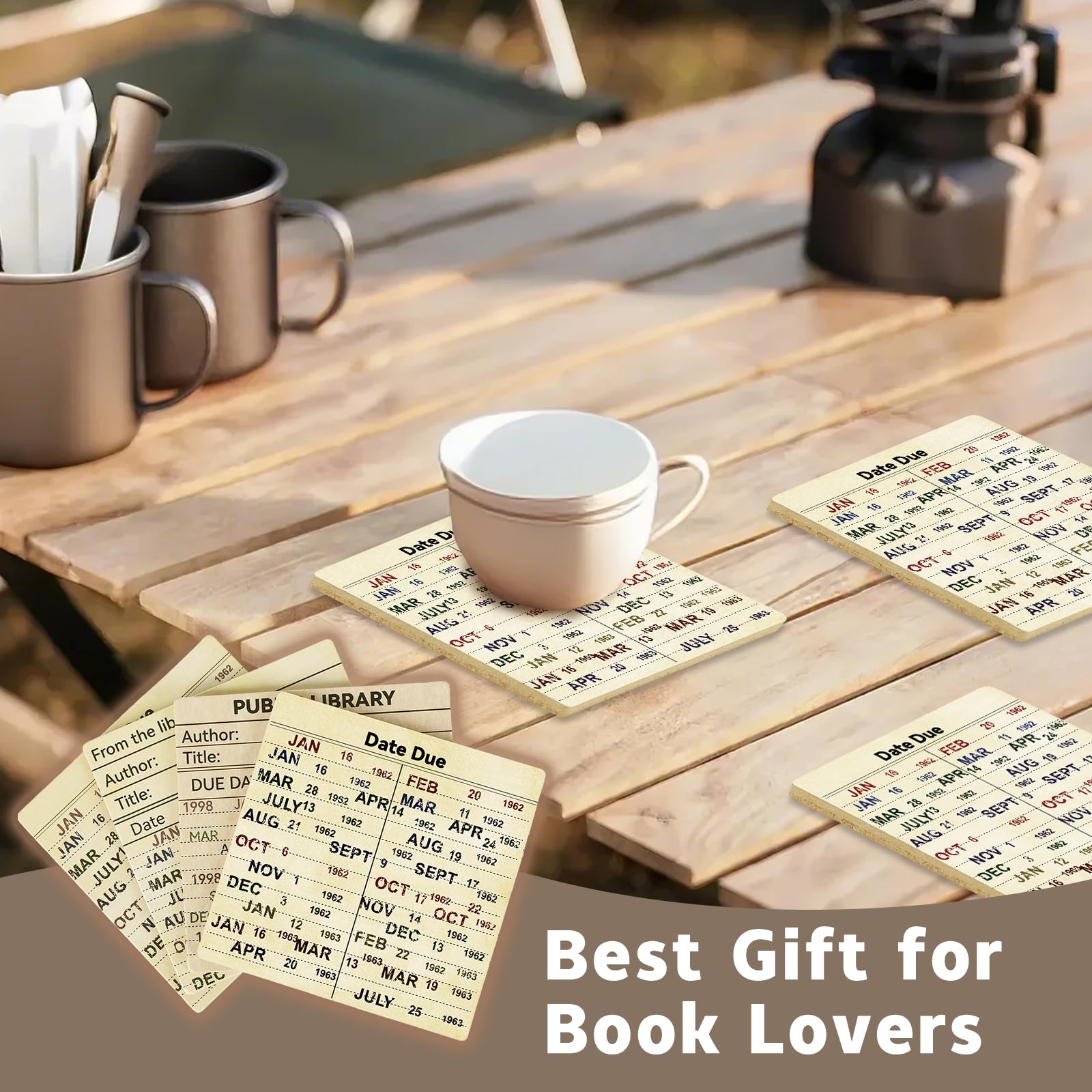 24 Pcs Library Due Date Card Book Coasters, Book Themed Party Favors Book Club Gifts for Book Club Decorations Library Decor Bookish Gifts Librarian Giftss