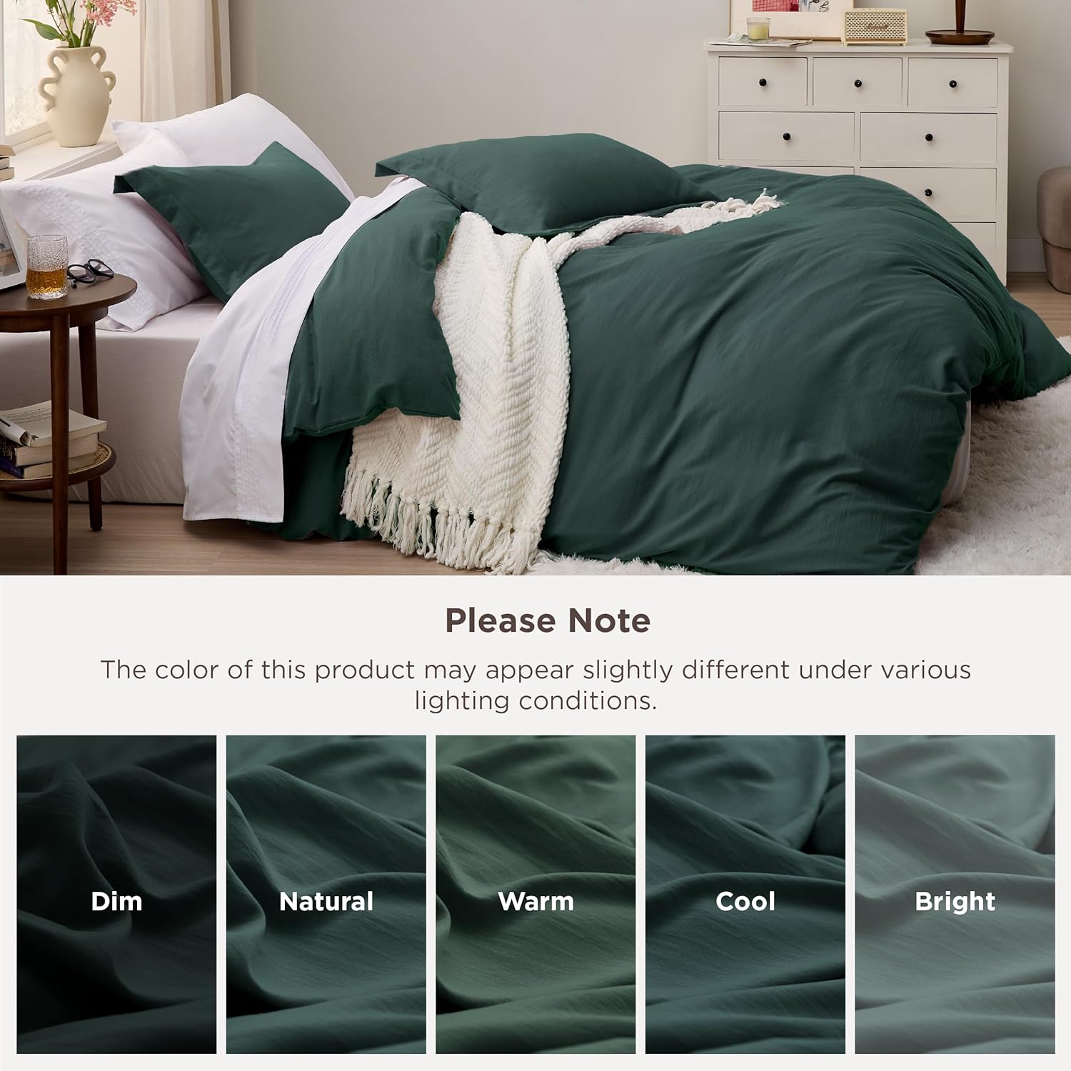 Bedsure Oversized King Duvet Cover Set - Forest Green Extra Soft Prewashed Cotton-Like Polyester, 3 Pieces (120''x98'') with Zipper Closure & 2 Pillow Shams