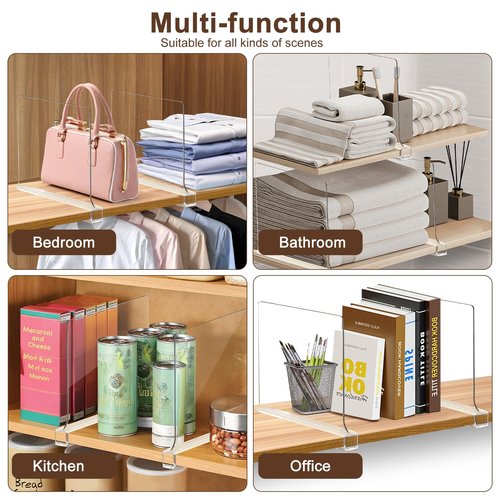 10 Pack Shelf Dividers, Adjustable Shelf Dividers for Closet Organization with Non-Slip Design, Clear Acrylic Shelf Dividers for Clothes, Handbags, Purses, Towels, Bookshelf in Home Organization