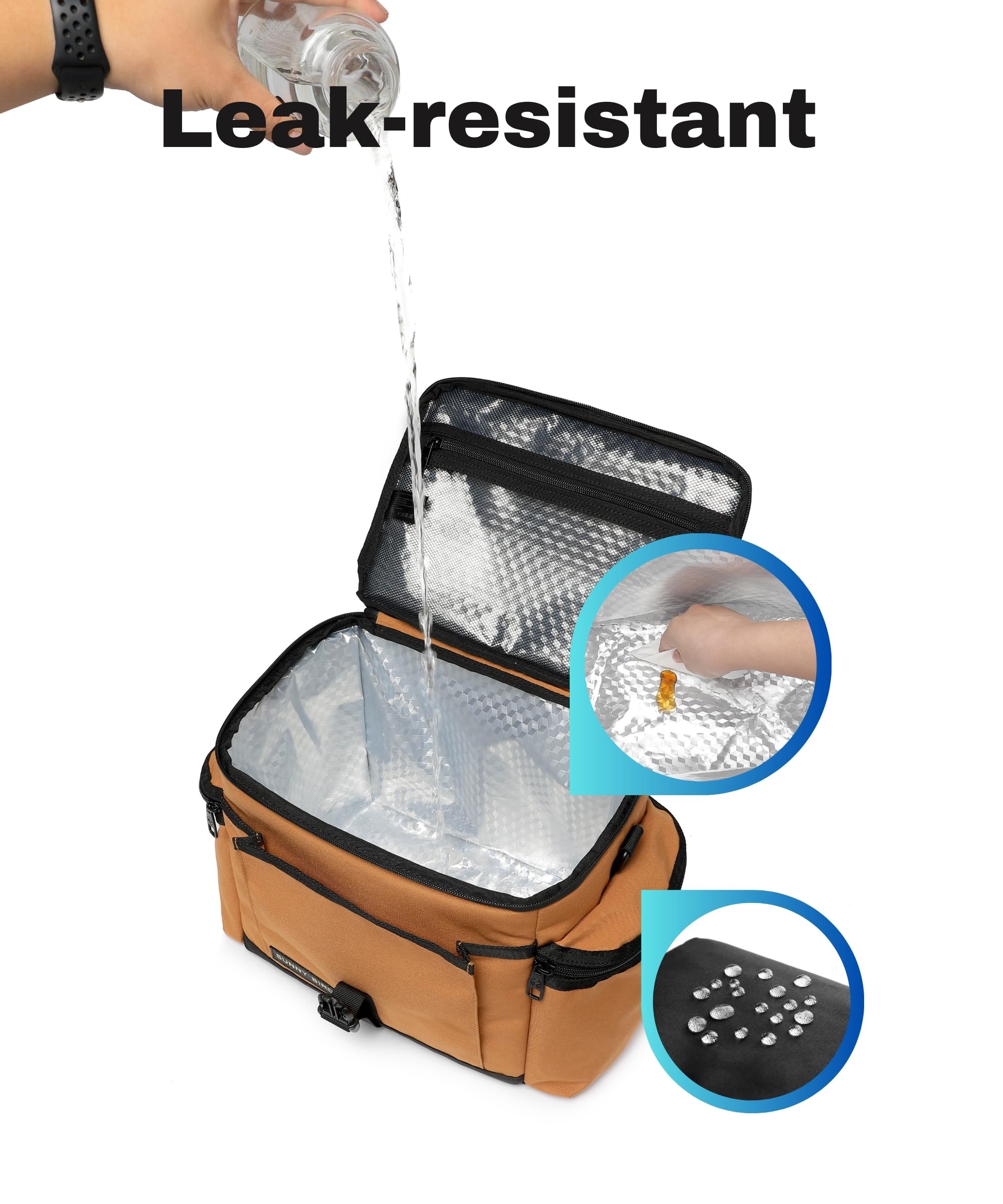 SUNNY BIRD Large Lunch Bag, Thermally Insulated Soft Cooler with Shoulder Strap for Women, Men (Brown)