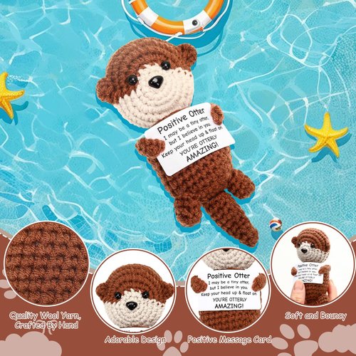 JULEASEL Mini Funny Positive Crochet Otter Emotional Crochet Animals Sea Otter Gifts Knitted Doll Encouragement Cheer Up Birthday Graduation Gifts for Women Men Coworkers Teens