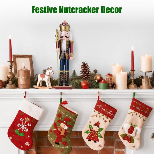 ArlinaL King Nutcracker Figures, 15 Inch Wooden Christmas Nutcracker with Scepter Ornaments, Nutcracker Xmas Decorations for Shelves and Tables