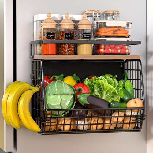 Clothink Magnetic Shelf for Fridge,Onion and Potato Spice Snacks Fruit and Vegetable Storage and Organizer,Wire Basket for Pantry,Kitchen Countertop,RV and Laundry