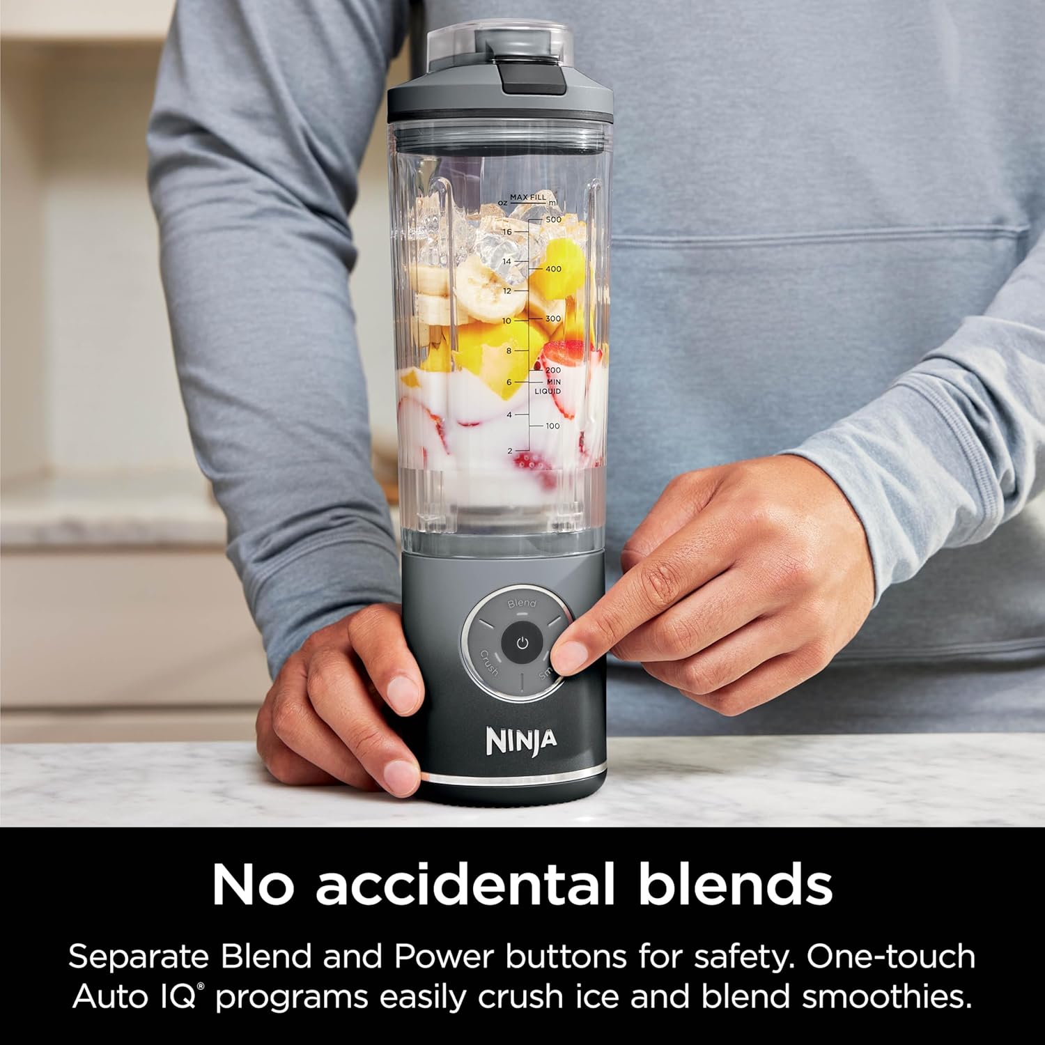 Ninja BC251GY Blast Max Cordless Blender - Smoothies & Ice Crushing | 22 oz. Twist & Go Vessel, Gray - Certified Refurbished