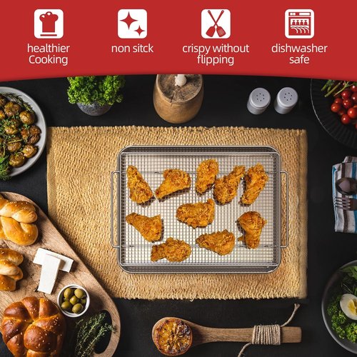 Geesta Air Fryer Basket - Nonstick Crisper Tray & Basket Set with 50 Recipes | 12.5” x 9.5” for Healthy Cooking