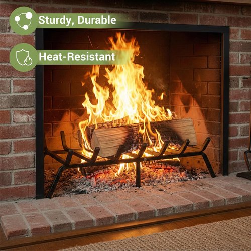 AXYCXIN 24 Inch Fireplace Grate, 1/2" Solid Steel Fireplace Log Holder, Heavy Duty Firewood Log Burning Rack with 7 Support Bars & 6 Support Legs for Indoor Outdoor Camping