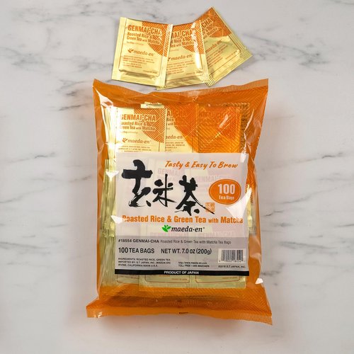 MAEDA-EN Genmai-cha with Matcha Roasted Rice and Green 200 Tea Bags Powder Japanese Origin Green Tea Leaves Individually Wrapped Teabags 18554 2pk
