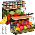 2 Pack Magnetic Spice Storage Rack Organizer for Refrigerator, Magnetic Shelf for Fridge with Wood Lid, Organizer for Kitchen & Laundry, Potato and Onion Storage Bins, Large Container, Strong Magnets