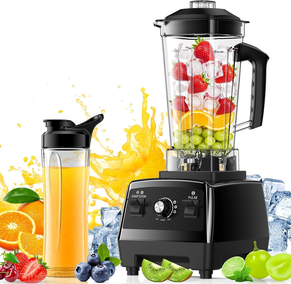 Skiennix Blender - Smoothie Maker with 68Oz Pitcher & 20Oz Juicer Container | Ice Crushing, Black