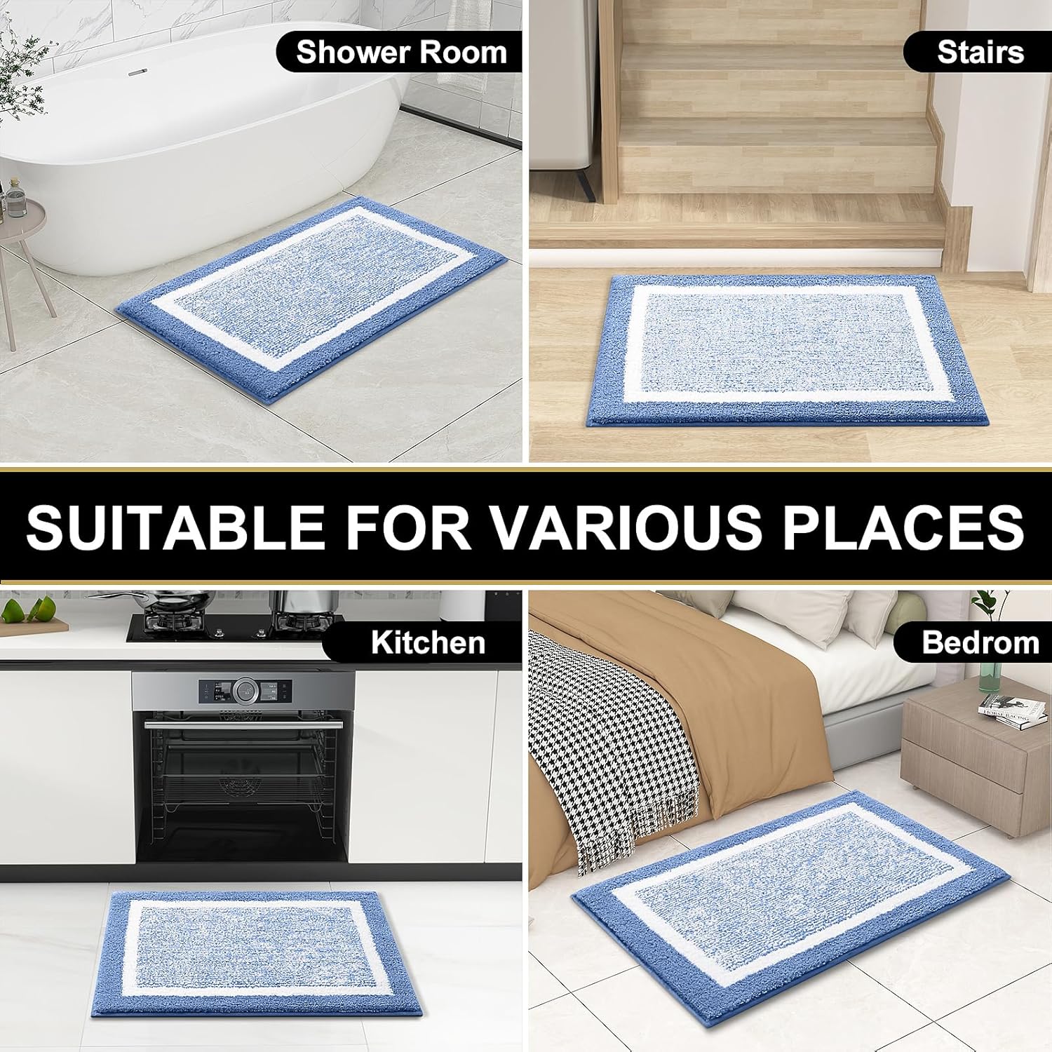 OLANLY Bathroom Rugs - Extra Soft Microfiber Bath Mat | Non-Slip, Machine Washable, Quick Dry (24x16, Blue)