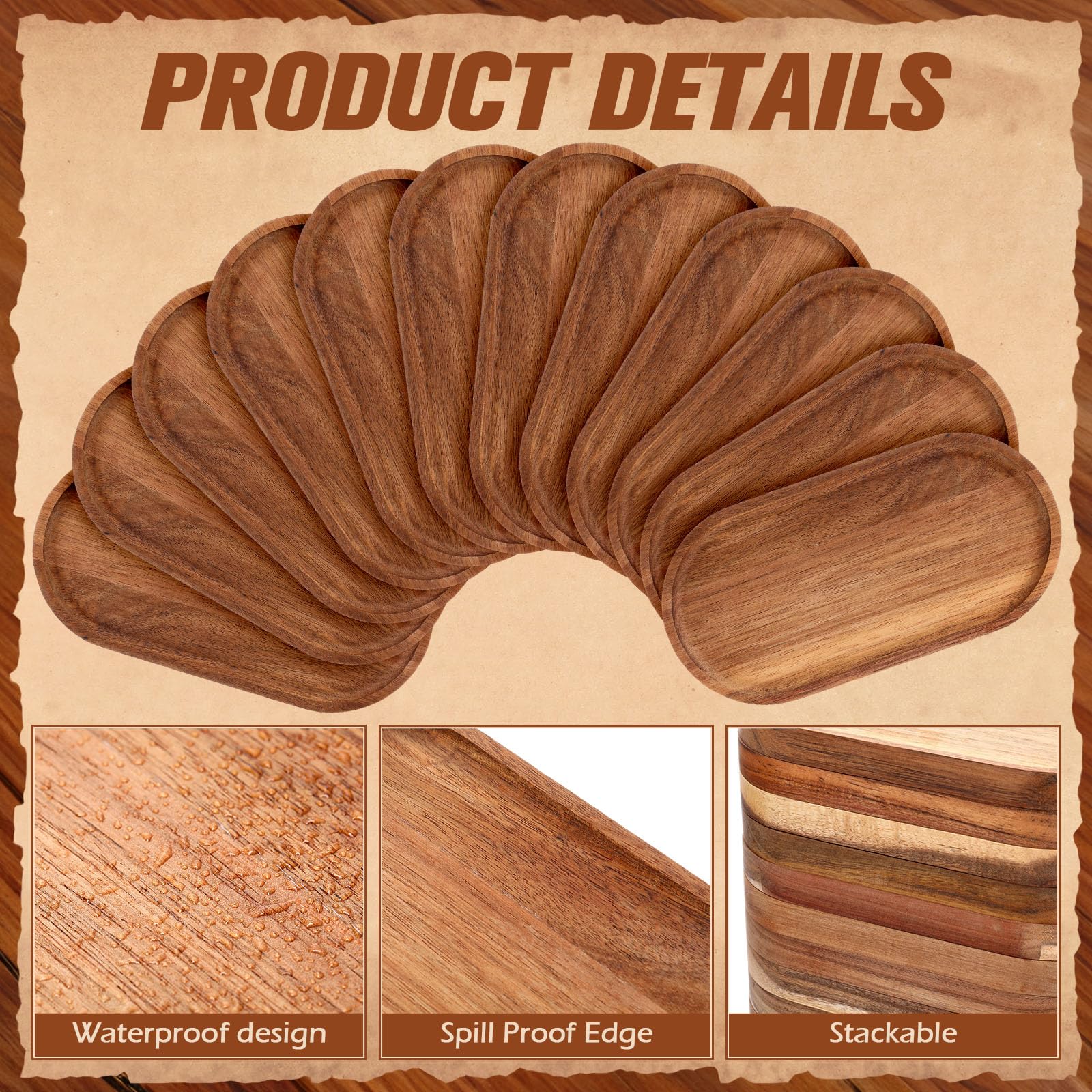 Geetery 12 Pcs Acacia Wooden Serving Trays 10 Inch Oval Wood Platter Wooden Serving Platter Oval Charcuterie Plates Board Cheese Plate Fruit Wood Tray Acacia Cheese Board for Dessert Appetizer