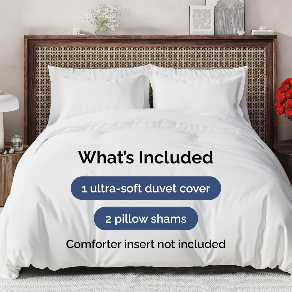 Skiennix King Duvet Cover Set - Extra Soft Hotel Luxury 104" x 90" with 2 Pillow Shams - Easy Care & Fade Free (White)