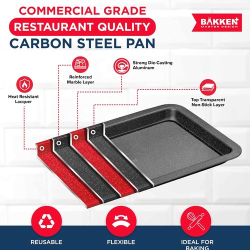 BAKKEN Nonstick Baking Pans - Commercial Grade Carbon Steel Cookie Sheet, 13.18" x 8.66", Oven Safe to 450°F, Gray