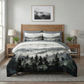 Nesker Comforter Set Queen Size, Ink Forest 7 Pcs Bedding for Kids and Adults, Misty Mountains Bed Sheet Sets with Fitted Sheet 2 Pillowcases & 2 Shams