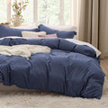 Bedsure Navy Blue King Duvet Cover Set - Oversized 3-Piece Extra Soft Prewashed Cotton-Like Polyester, 120x98 Inches with Zipper Closure & 2 Pillow Shams