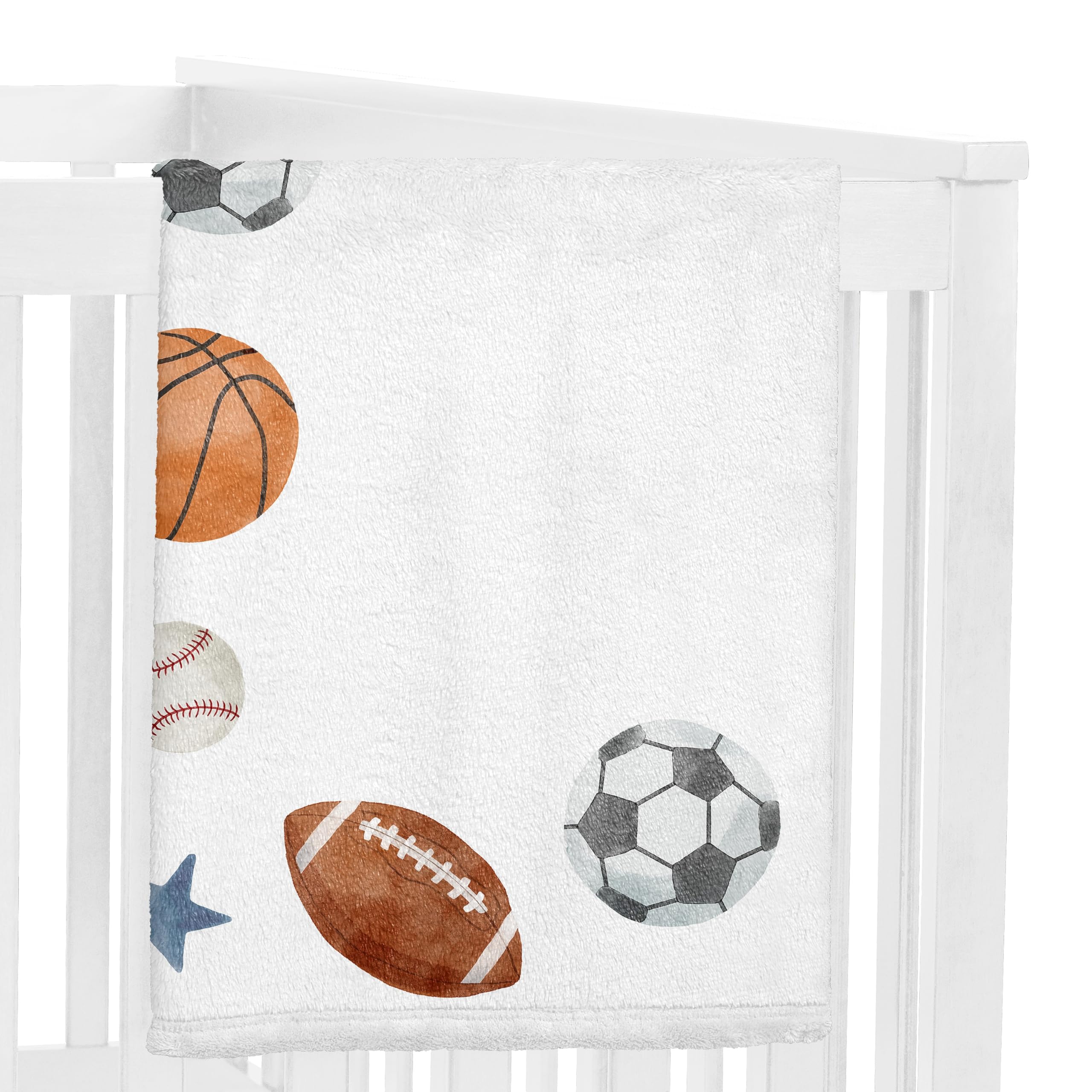 Sweet Jojo Designs Sports Theme Boy Baby Milestone Blanket Newborn Monthly First Year Photo Growth Chart Infant Memory Gift Set Watercolor Vintage Soccer Balls Football Baseball Basketball Blue Stars
