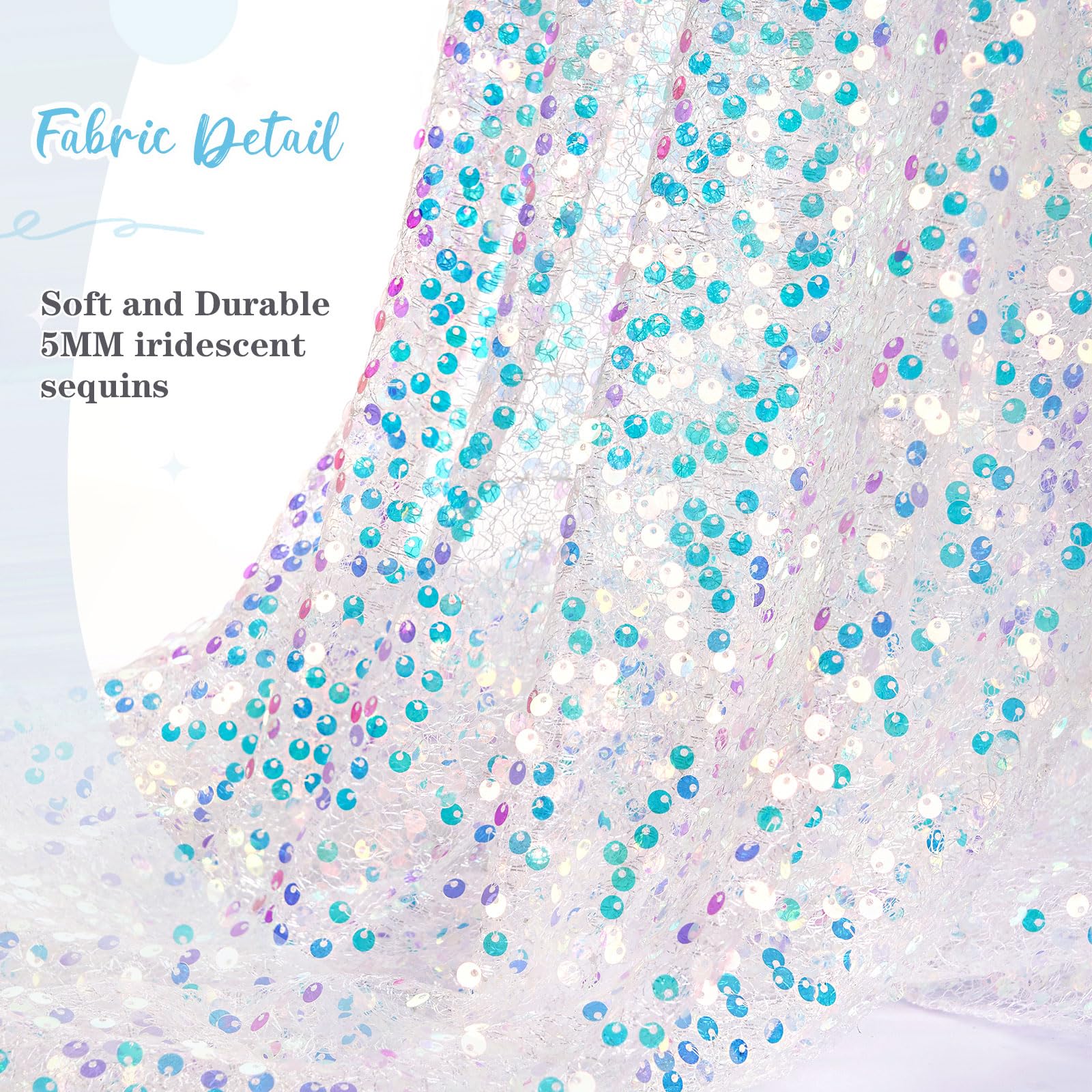White Table Runner 3 Packs 25x120 Inches Iridescent Sequin Table Runner for Little Mermaid Birthday Ocean Themed Party Decorations