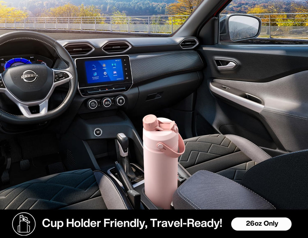 POWCAN 26 oz Insulated Water Bottle - 2-in-1 Straw & Spout Lid, Leak-Proof, Fits Car Cup Holder, Stainless Steel
