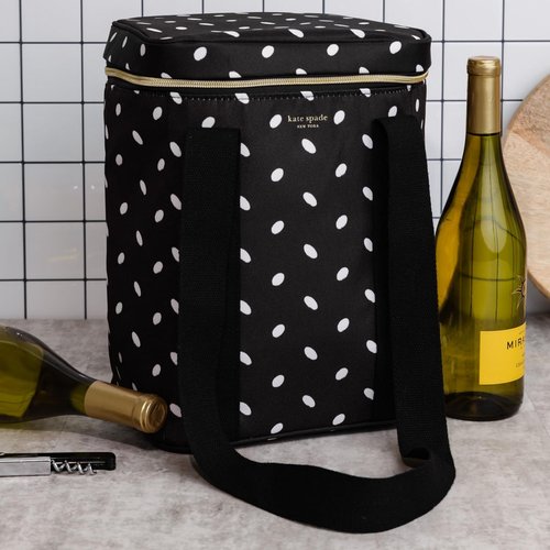 kate spade new york Wine Picnic Cooler Bag, Insulated Bag for Picnics, 4-Bottle Wine Tote, Large Capacity Soft Cooler (Almond Dot)