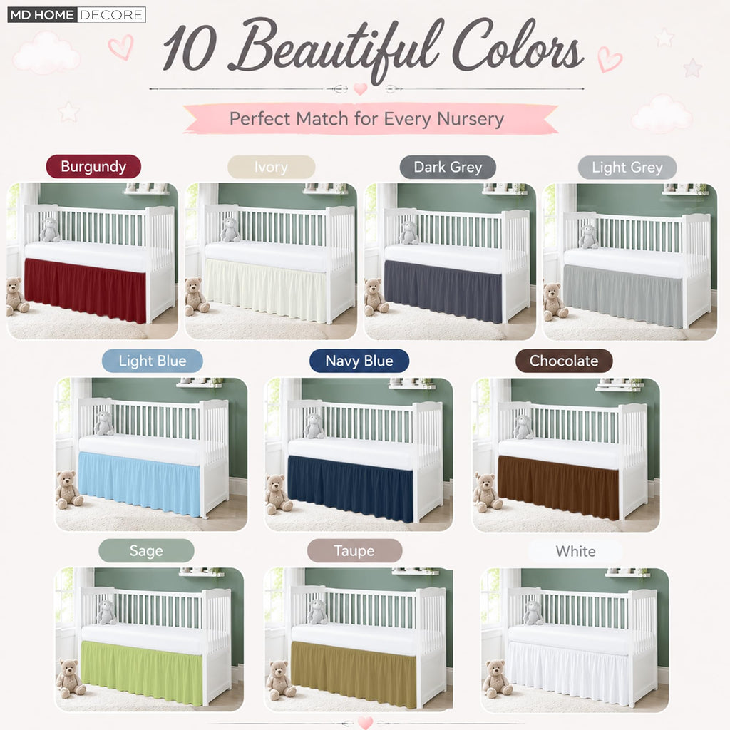 Crib Bed Skirt Dust Ruffle with Split Corners, 100% Cotton, Ivory Nursery Crib Skirt for Baby Boys or Girls, 28x52, 14" Drop, Toddler Bed Skirt, Baby Bedding, Crib Sheet Skirt, Soft & Breathable