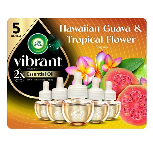 Air Wick Vibrant Plug in Scented Oil Refill, 5ct, Nectarine & Paradise Flower, Air Freshener, Essential Oils