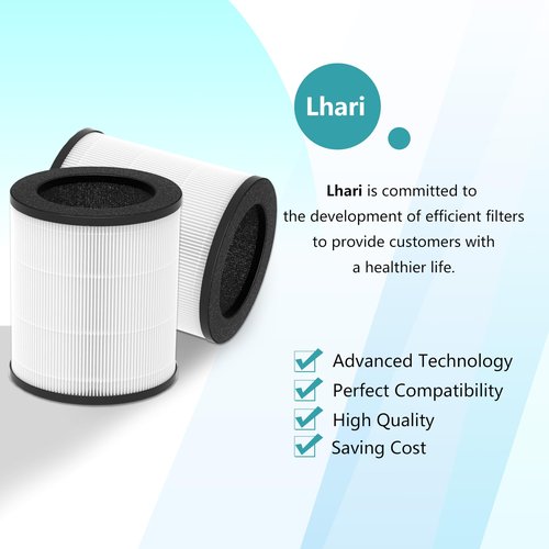 Lhari M03 Replacement Filter, Compatible with MOOKA M03 & B-D03 Air Purifier, 3-in-1 H13 True HEPA with activated Carbon Filter, 2-Pack