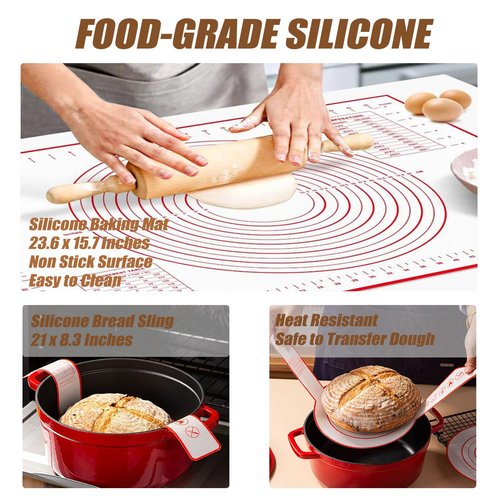 Banneton Bread Proofing Basket, XOHUYD Sourdough Bread Baking Supplies, 9" Round Sourdough Starter Kit, Bread Baking Supplies with Sling, Baking Mat, Natural Rattan Proofing Baskets Set of 2